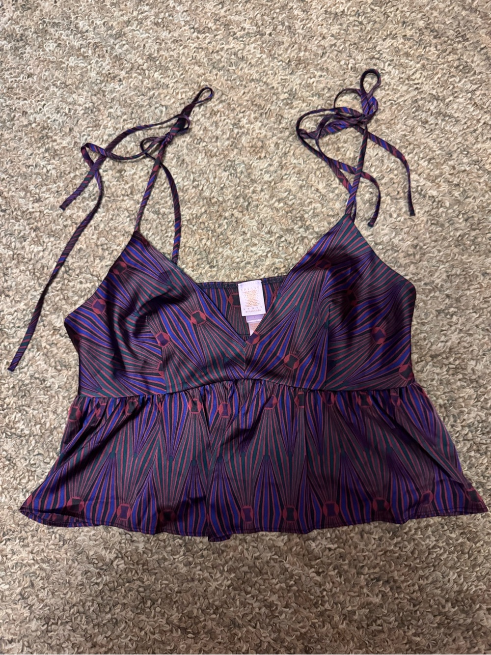 Savage X Fenty Purple and Pink Tie-Shoulder Peplum Cami